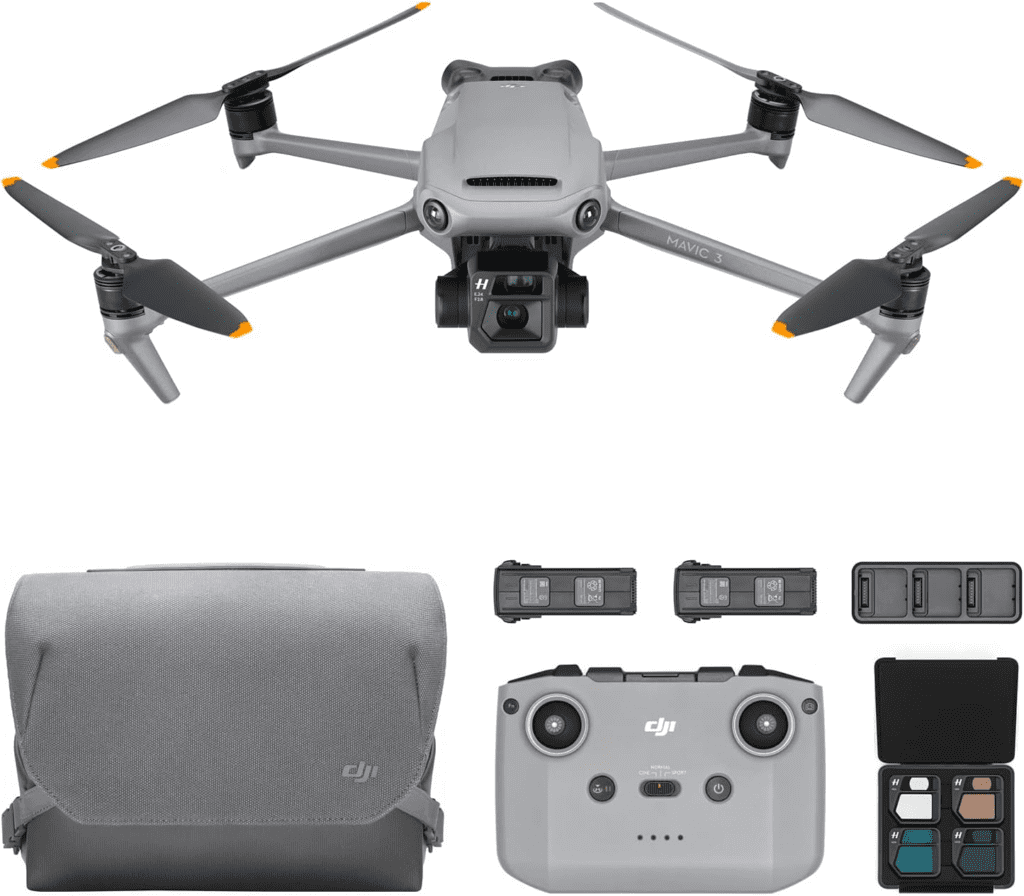 DJI Combo Mavic 3 Fly More é um drone que redefine a fotografia aérea e a captura de vídeo com sua impressionante câmera Hasselblad 4/3 CMOS. 