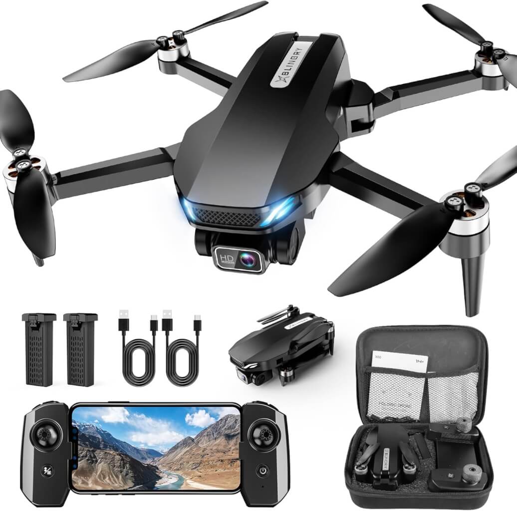 Drone com câmera, drone FPV HD 2K com motor sem escova, retenção de altitude, selfie por gestos, decolagem/pouso com uma tecla, flip 3D, Waypoint Fly, 2 baterias